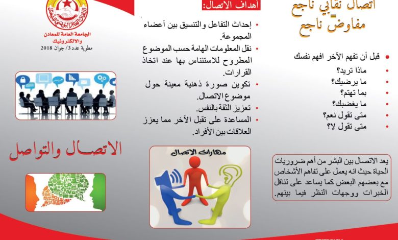 مطوية الاتصال والتواصل الجامعة العامة للمعادن والألكترونيك